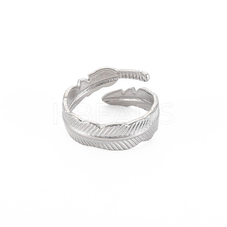 Non-Tarnish 304 Stainless Steel Leaf Open Cuff Ring for Women RJEW-S405-196P-1