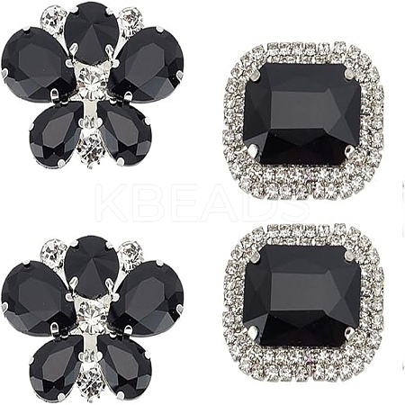 2 Pairs 2 Style Butterfly & Rectangle Glass Rhinestone Shoe Decoration AJEW-AR0001-82-1