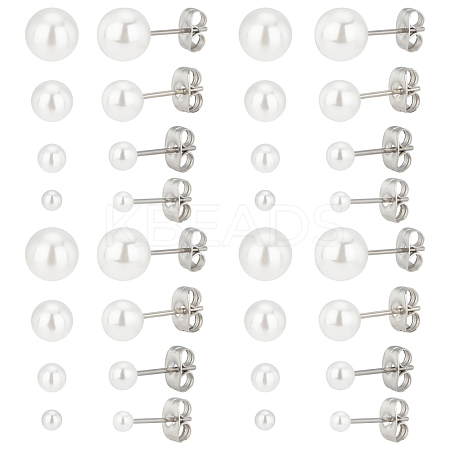 40 Pairs 4 Style Acrylic Imitation Pearl Ball Stud Earrings for Girl Women STAS-DC0004-38-1