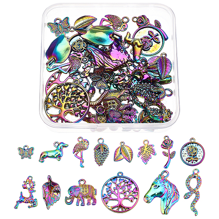 28Pcs 14 Style Rainbow Color Alloy Pendants FIND-FH0003-55-1