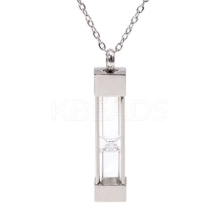 1Pc Glass Hourglass Rectangle Pet Memorial Keepsake Urn Ashes Pendant Necklaces NJEW-CA0001-27P-1