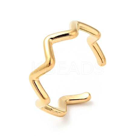 Ion Plating(IP) 304 Stainless Steel Wave Open Cuff Ring for Women X-RJEW-I085-13P-01-1