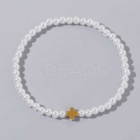 Cross Fashionable Imitation Pearl Bead Stretch Bracelets for Women BC8772-2-1