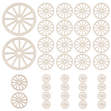 40Pcs 2 Styles Unfinished Blank Wooden Wheel Pendants Set for Painting Arts HJEW-OC0001-44-1