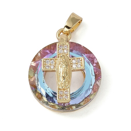 Brass Micro Pave Cubic Zirconia with Glass Pendents KK-Q815-01G-02-1