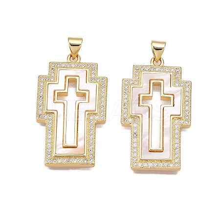 Brass Micro Pave Clear Cubic Zirconia Pendants KK-N254-195G-1