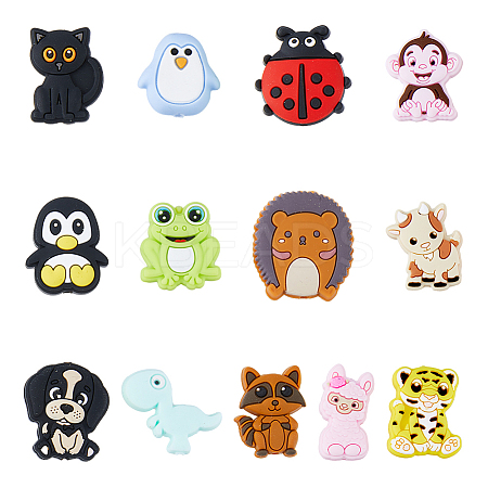 13Pcs 13 Style Ainmals Silicone Focal Beads SIL-DC0001-40-1