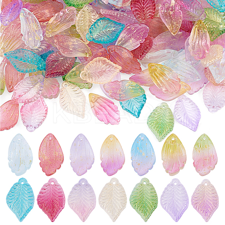 140Pcs 14 Color Autumn Theme Two Tone Spray Painted Glass Pendants GLAA-GA0001-84-1