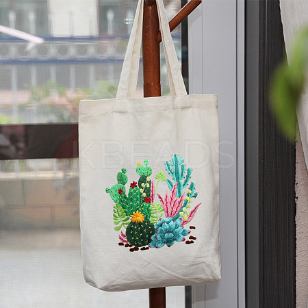 DIY Cactus & Succulent Plants Pattern Tote Bag Embroidery Kit PW22121381853-1