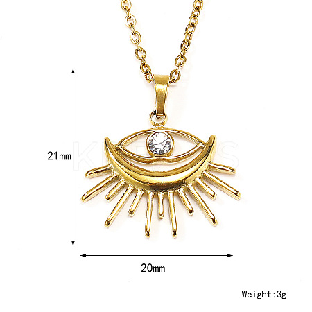Retro Stainless Steel Clear Cubic Zirconia Eye Pendant Cable Chain Necklaces for Women MU9051-4-1