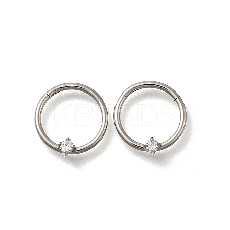 304 Stainless Steel Clear Cubic Zirconia Rhombus Hoop Nose Rings AJEW-D306-12P-1