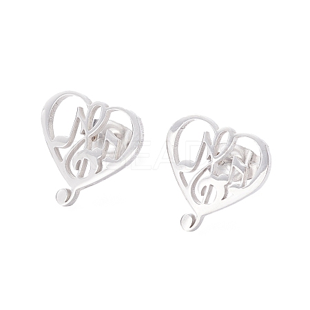 Tarnish Resistant Heart with Musical Note 304 Stainless Steel Stud Earrings for Women LS-EJEW-Z017-09P-1