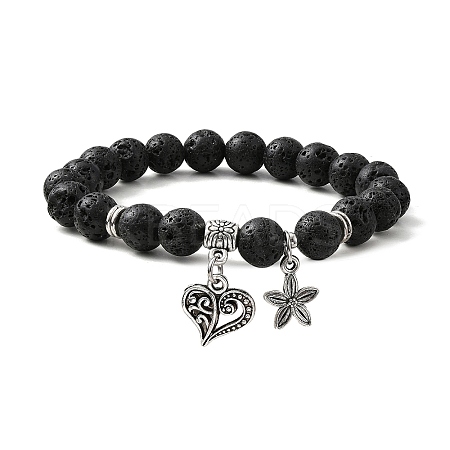 Natural Lava Rock Round Beaded Stretch Bracelets BJEW-JB09900-01-1