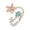 Turtle & Starfish Enamel Rotatable Cuff Rings for Women X-RJEW-M016-08P-2