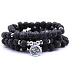 Bohemian Styles Natural Round Lava Rock Beaded Stretch Bracelets for Women Men XW1500-3-1