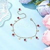 Dyed Natural Banded Agate Round & 304 Stainless Steel Shell Shape Tassel Anklets for Women AJEW-AN00702-02-1