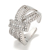Rack Plating Brass Micro Pave Cubic Zirconia Open Cuff Rings RJEW-I104-17P-1