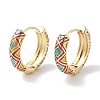 Real 18K Gold Plated Brass Enamel Rhombus Print Hoop Earrings for Women EJEW-L269-114G-2