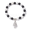 Halloween Brass Skeleton Hand Charm Natural Howlite and Black Onyx (Dyed & Heated) Round Beaded Stretch Bracelets BJEW-TA00683-2