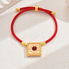Vintage Ethnic Style Adjustable Round Cord Silder Bracelets with Brass Rhinestone Link for WomenLink for Women PY7261-2-1