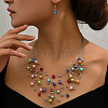 Bohemian Ethnic Style Alloy & Plastic Pearl & Glass Round Beaded Multilayer Necklaces & Dangle Earrings Sets FS-WG56E61-01-1