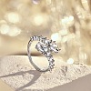 Rhodium Plated 925 Sterling Silver Snake Open Cuff Rings with Cubic Zirconia RJEW-F150-76P-2