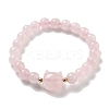 Round & Cat Head Natural Rose Quartz Beaded Stretch Bracelets for Women BJEW-K251-03C-2