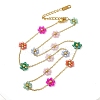 304 Stainless Steel & Glass Colorful Flower Link Chain Necklaces for Women NJEW-K383-05G-1