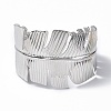 Non-Tarnish 304 Stainless Steel Feather Open Cuff Bangle for Women BJEW-F442-01P-1