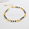 Vintage Beach Brass Round & Black Glass Rondelle Link Chain Double Layer Anklets for Women TO0841-1