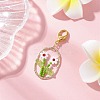 6Pcs Oval with Flower Glass Seed Bead & Lampwork & Alloy Pendant Decoraitons HJEW-MZ00351-3