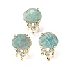Brass Micro Pave Cubic Zirconia Stud Earring Findings with Natural Amazonite KK-Z096-05G-10-1