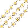 304 Stainless Steel Daisy Flower Link Chains with Enamel AJEW-CJ0001-22B-1