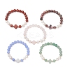 Natural Mixed Gemstone & Cultured Freshwater Pearl Round Beads Stretch Bracelets for Women BJEW-JB13086-2