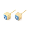 Long-Lasting Plated Cube with Enamel Evil Eye Stud Earring EJEW-E272-01G-01-1