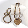 Valentine's Day Heart Alloy Rhinestone Pendant Glass Beaded Necklaces for Women FS-WG456B3-07-1
