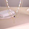 Zinc Alloy Iron Sapphire Rhinestone Hamsa Hand Pendant 3 Layer Necklaces FS-WGD7493-01-2
