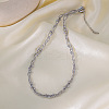 304 Stainless Steel 3 Layer Crossed Round Snake Chain Round Beads Chain Necklaces for Women FS-WG400CC-02-1
