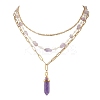Natural Amethyst Double Terminated Pointed Bullet Pendant 304 Stainless Steel & Brass Chain 3 Layer Necklaces for Women NJEW-JN05477-01-2
