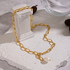 Minimalist Natural Freshwater Pearl Y-shaped Pendant Lariat Necklace 304 Stainless Steel Jewelry EE6125-3
