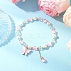 Frosted Dyed Synthetic Moonstone & Shell Pearl Round Beads Stretch Bracelets BJEW-JB11822-01-1