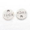 Flat Round Carved Word Luck Tibetan Style Alloy Message Charms TIBEP-A123975-AS-LF-2