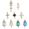 18Pcs 9 Styles Brass Pave Transparent Glass Links/Connectors GLAA-FS0002-34-1
