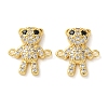 Rack Plating Brass Clear & Black Cubic Zirconia Bear Connector Charms KK-C084-15C-G-1