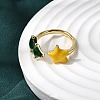Christmas Brass Enamel Cuff Rings for Women RJEW-L336-04G-02-2