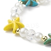 2Pcs 2 Style Starfish & Tortoise Synthetic Turquoise(Dyed) & Glass Pearl Beaded Stretch Bracelets Set BJEW-JB08994-8