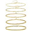 5 Pcs 5 Styles Brass Chain Bracelets Set for Women BJEW-D357-01G-2