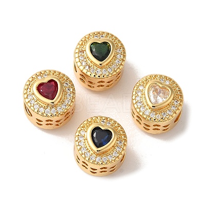 Heart Real 18K Gold Plated Brass Micro Pave Cubic Zirconia European Beads KK-G511-01G-1