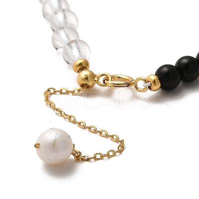 Natural Obsidian and Natural Quartz Crystal and Natural Multi-Moonstone Bead Bracelets BJEW-E098-15G-1