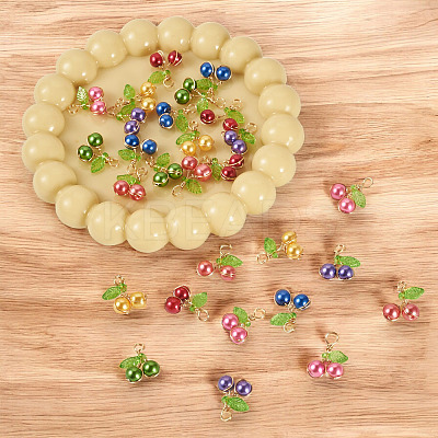28Pcs 7 Colors Baking Paint Pearlized Glass Pendants PALLOY-TAC0184-1